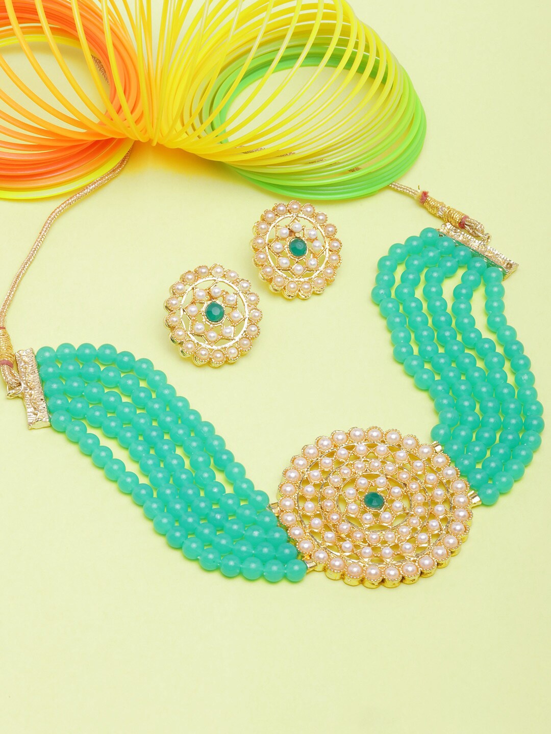 

DIVA WALK Gold-Plated & Stone Studded & Beaded Jewellery Set