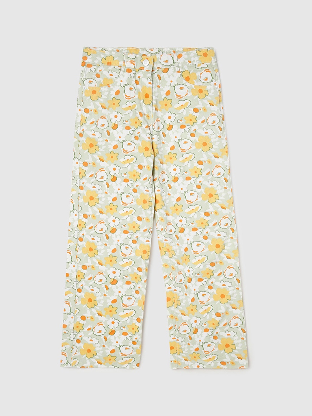 

max Girls Floral Printed Trousers, Yellow
