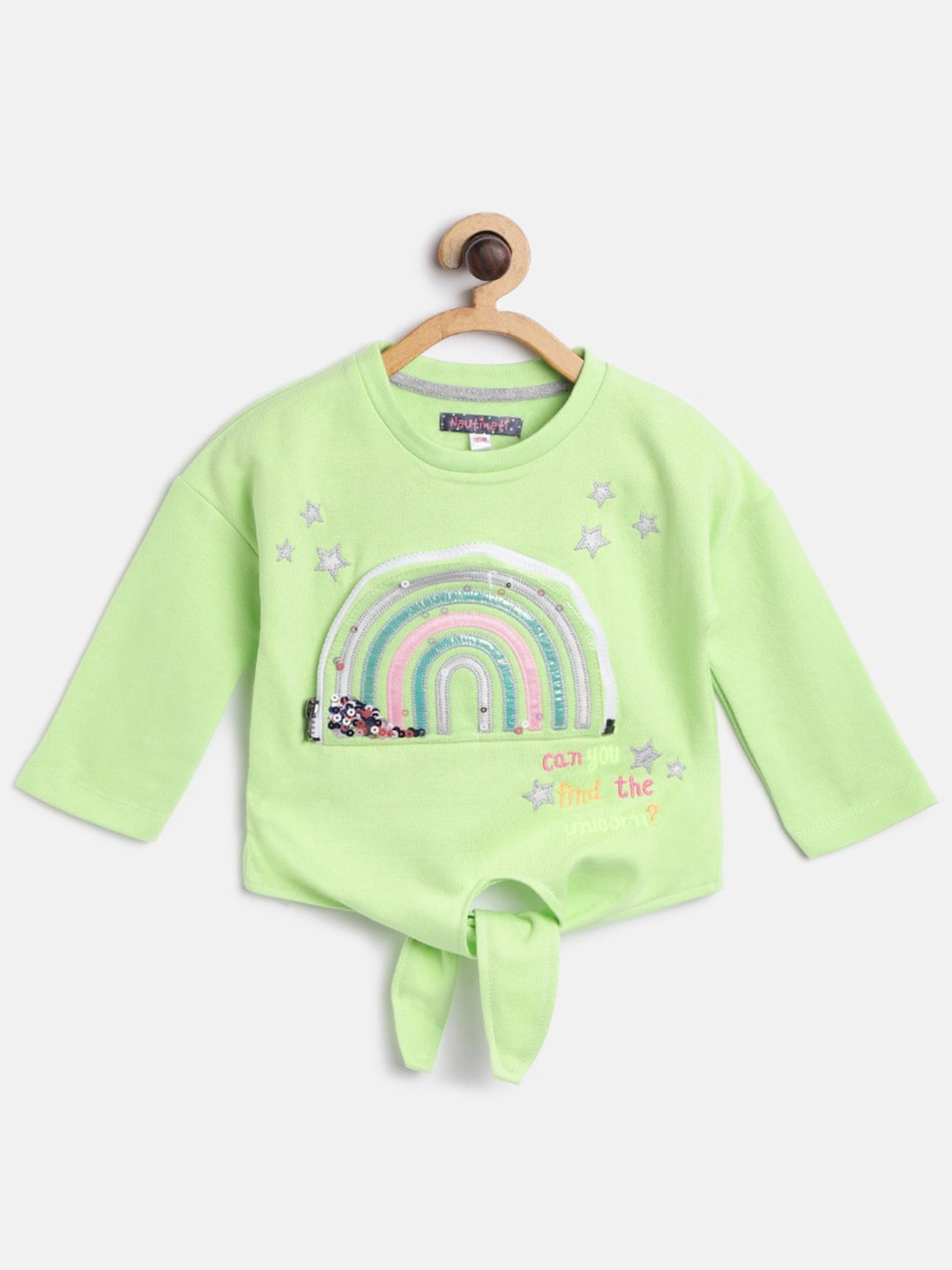 

Nauti Nati Girls Printed Cotton Sweatshirt, Lime green