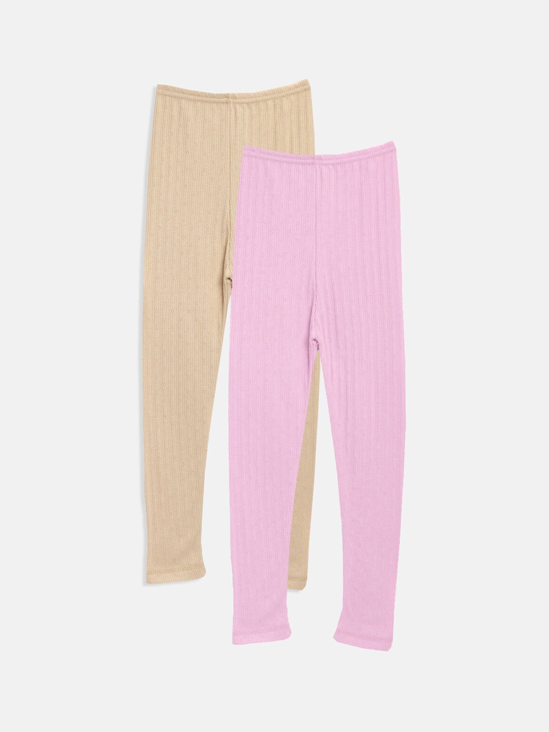 

Kanvin Girls Cotton Pack Of 2 Striped Thermal Bottoms, Pink
