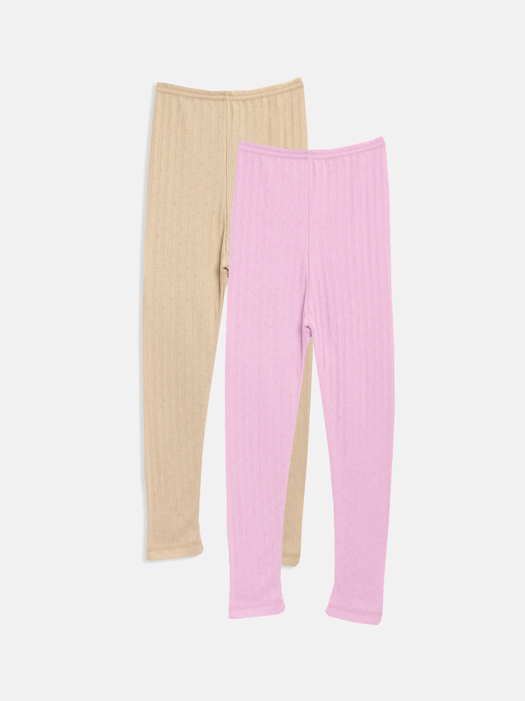 

Kanvin Girls Cotton Pack Of 2 Self-Design Thermal Bottoms, Pink