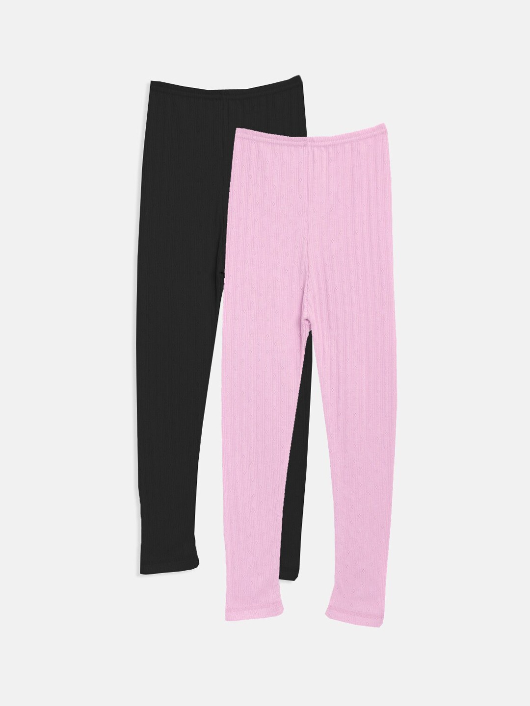 

Kanvin Girls Pack Of 2 Striped Ribbed Thermal Bottoms, Pink