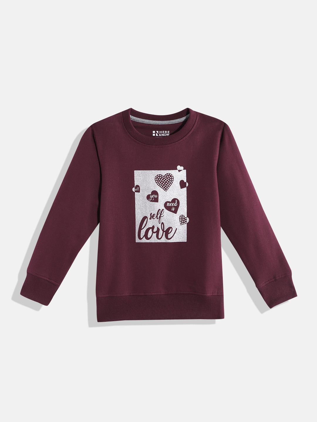 

HERE&NOW Girls Printed Sweatshirt, Maroon
