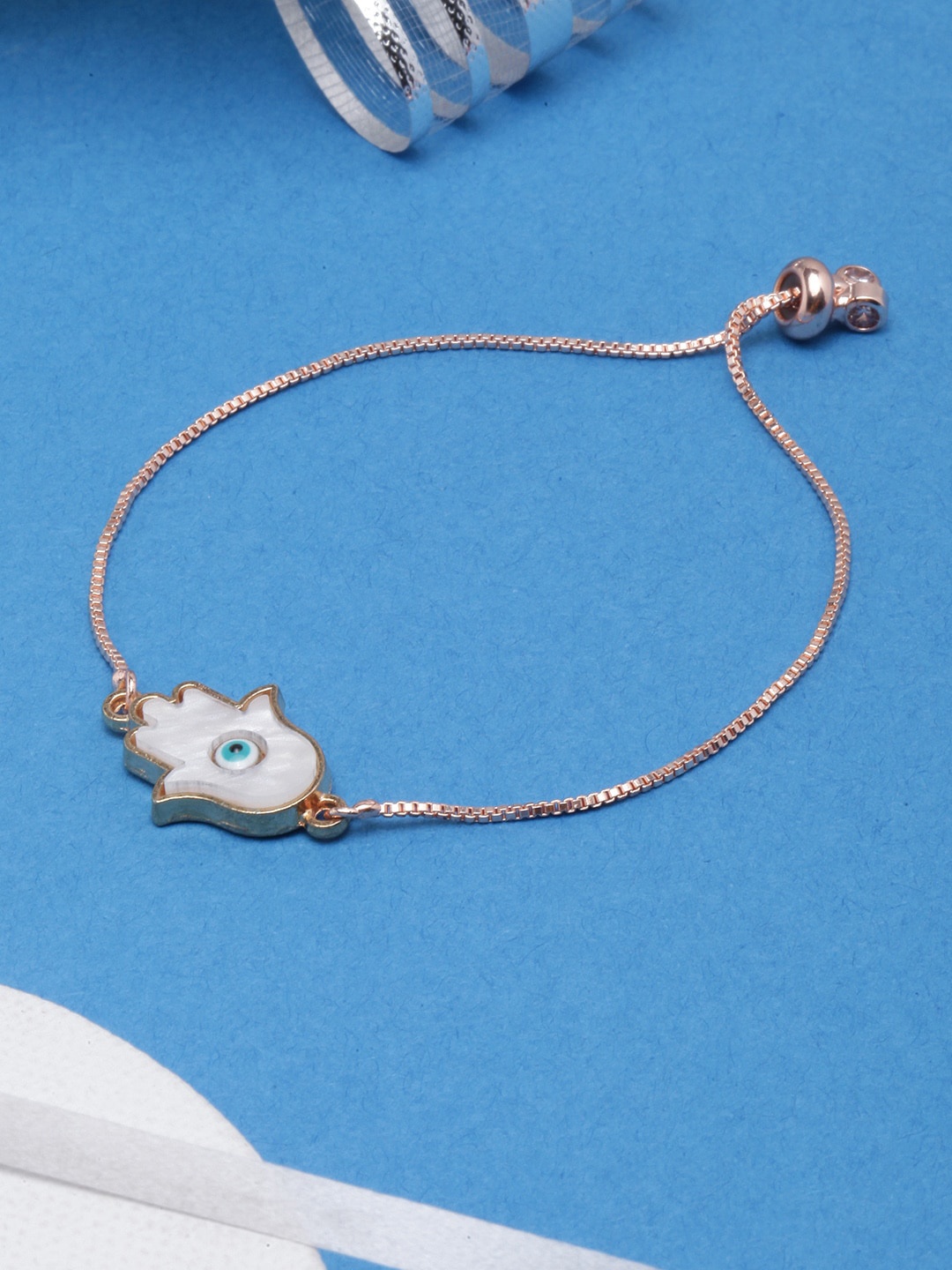 

DIVA WALK Women Rose Gold Brass Enamelled Rose Gold-Plated Charm Bracelet