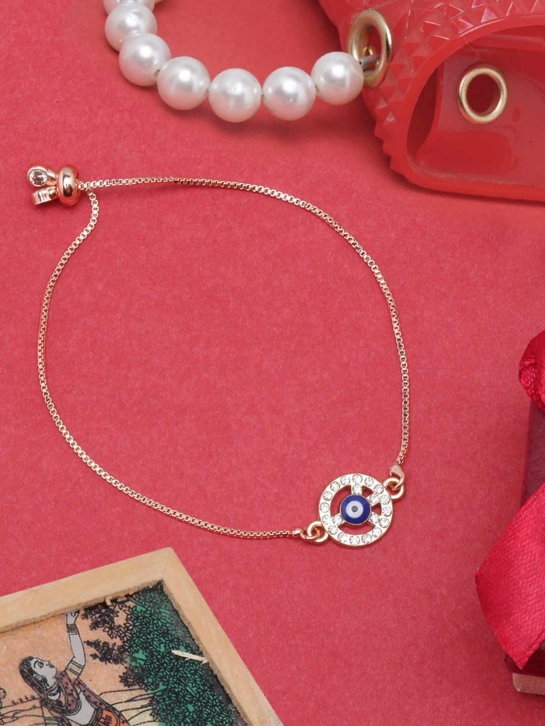 

DIVA WALK Women Rose Gold & Brass Enamelled Rose Gold-Plated Charm Bracelet