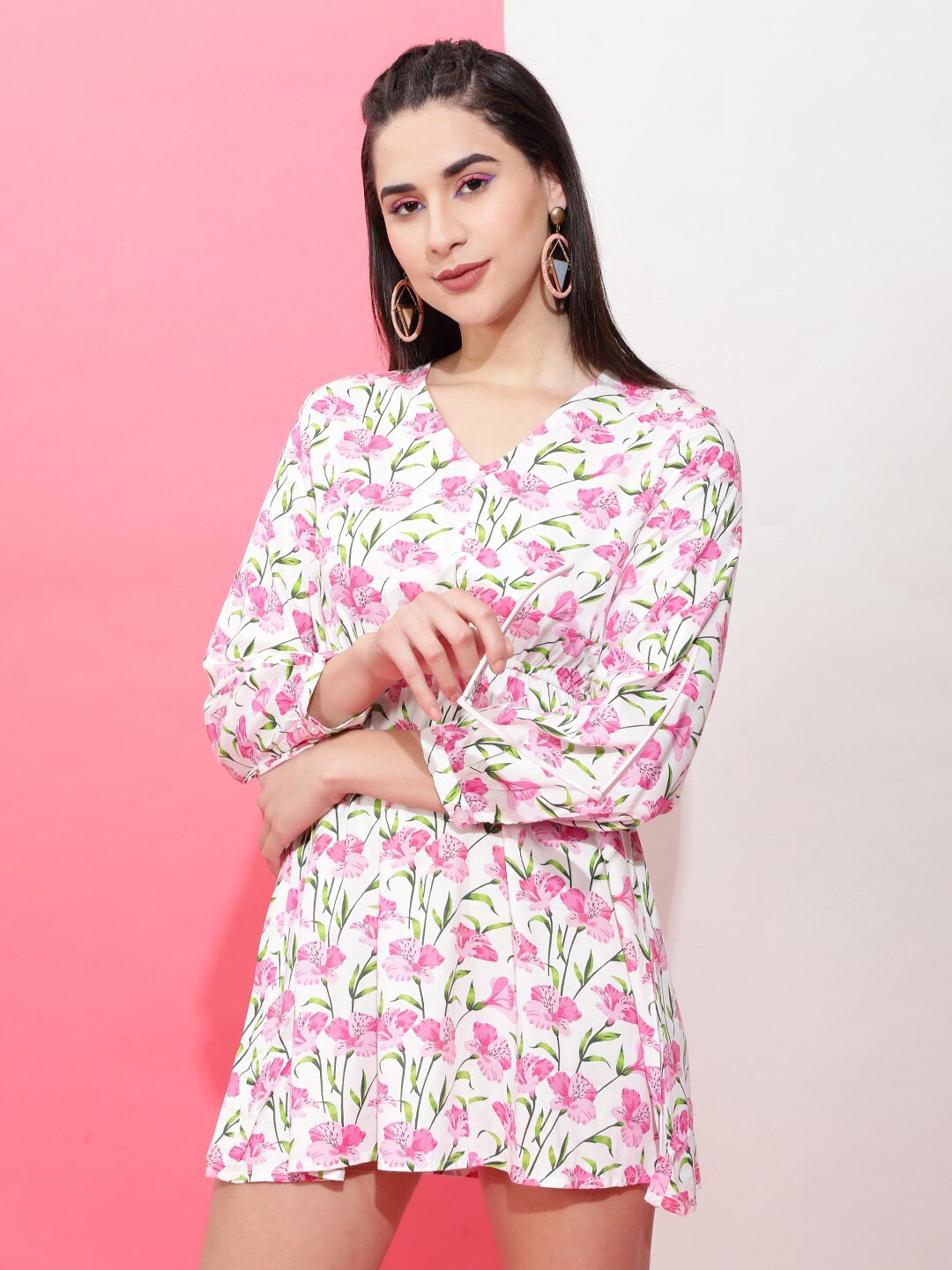 

Freehand by The Indian Garage Co Floral Printed Fit Flare Mini Dress, Off white