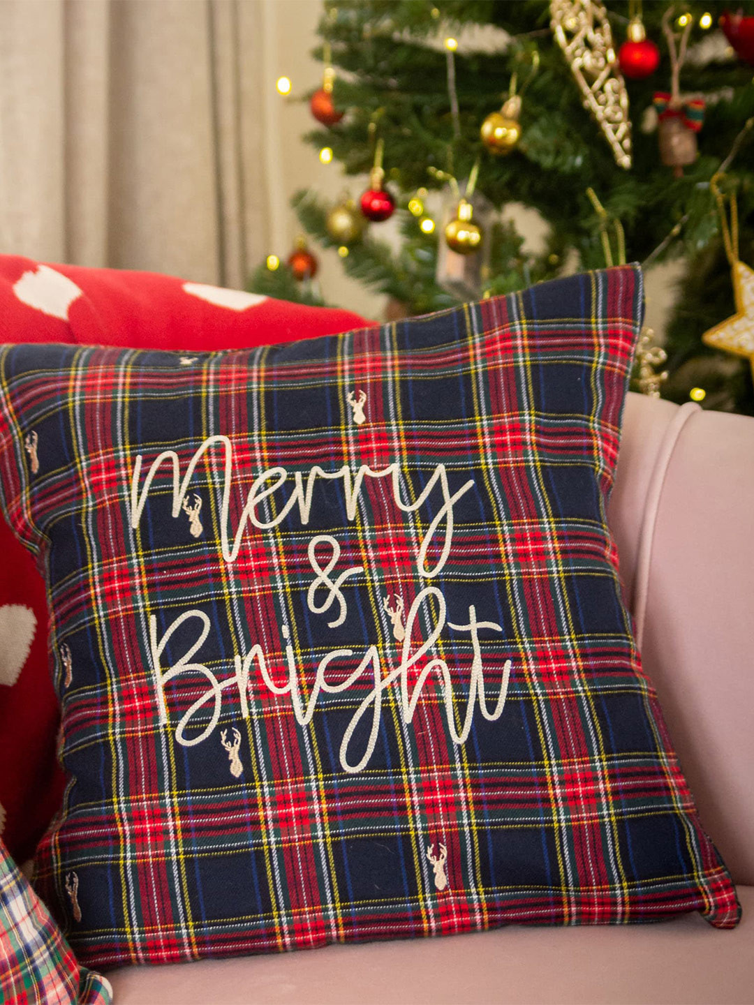 

BandBox Blue & Red Checked Cotton Square Cushion Cover