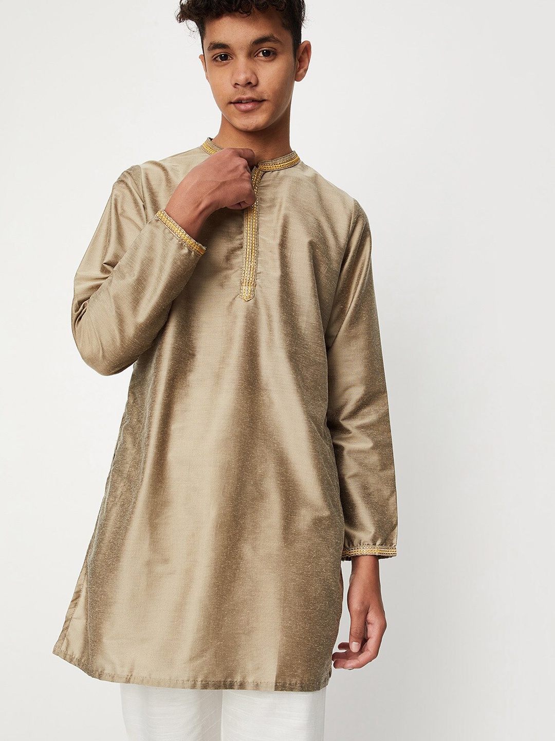 

max Boys Mandarin Collar Kurta, Beige