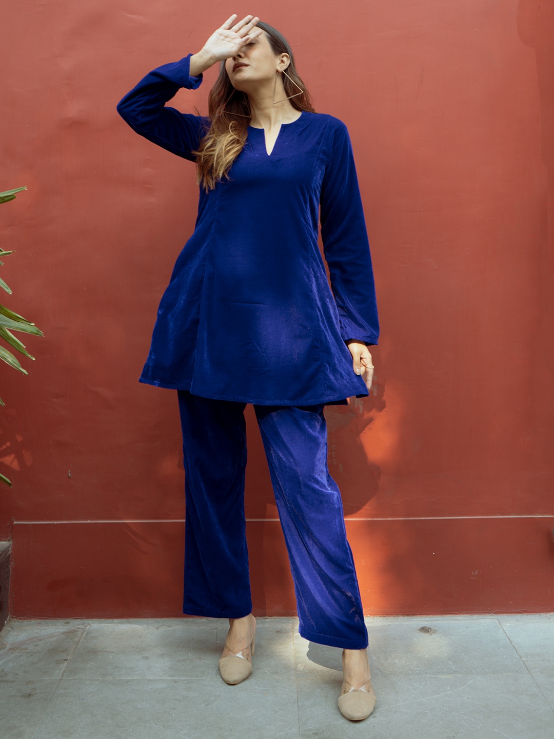 

trueBrowns Women V-Neck Co-Ord Set, Blue