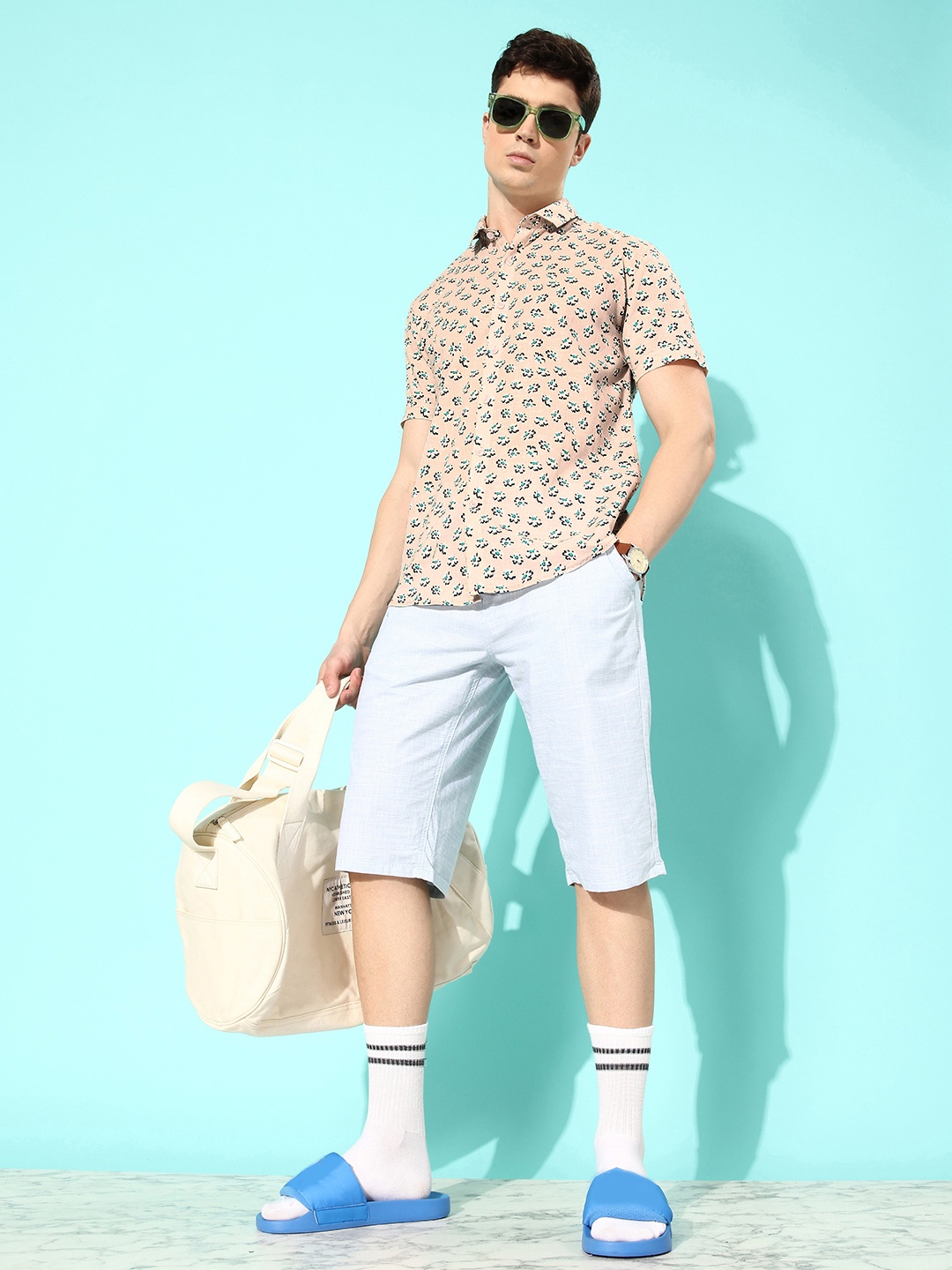 

Mast & Harbour Men Pure Cotton Floral Printed Casual Shirt, Peach
