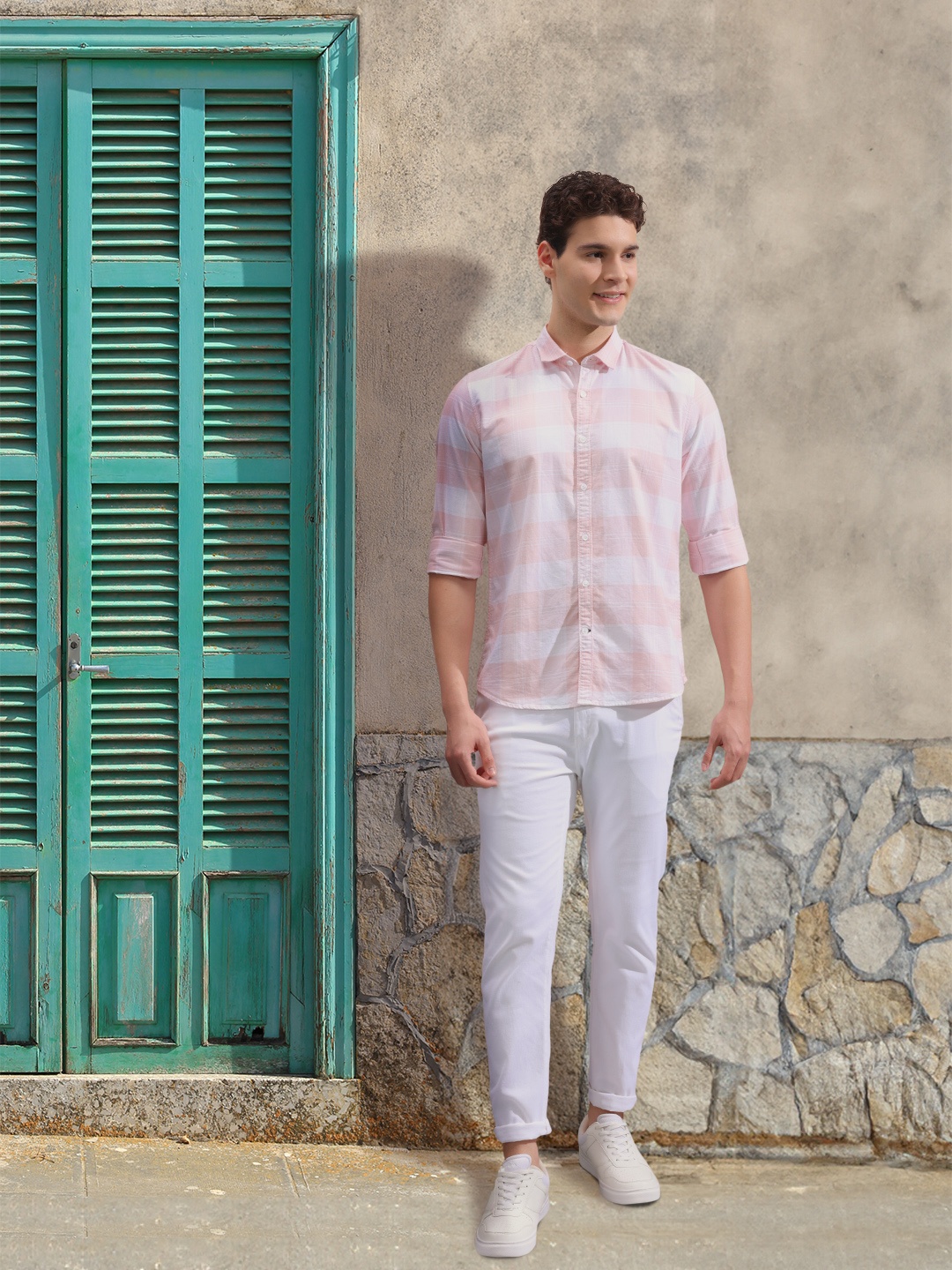 

Mast & Harbour Checked Pure Cotton Casual Shirt, Peach