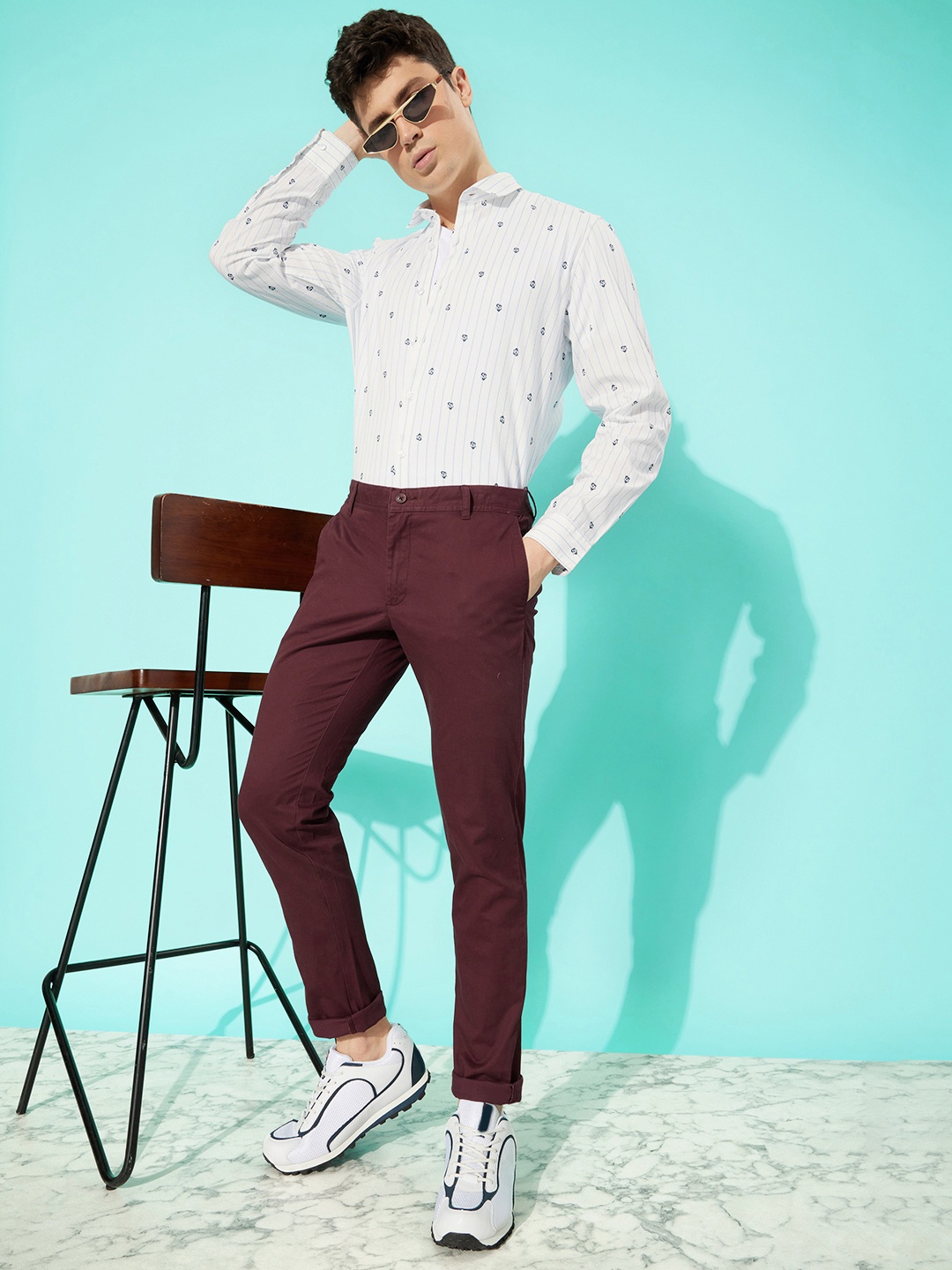 

Mast & Harbour Men Pure Cotton Striped Casual Shirt, White