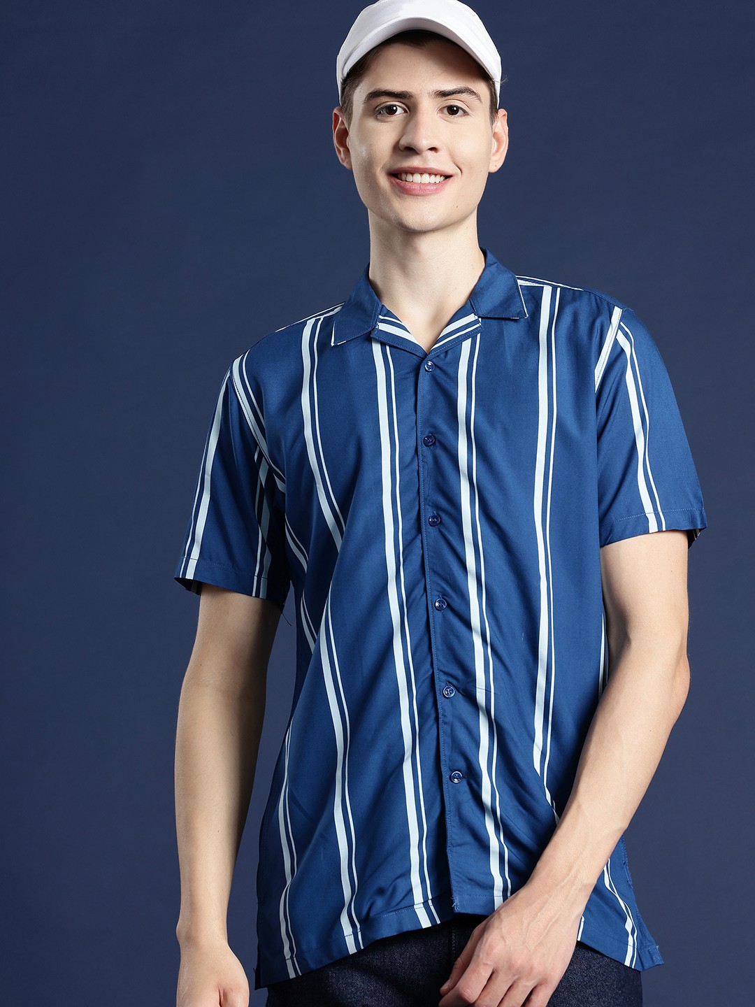 

Mast & Harbour Men Striped Casual Shirt, Blue