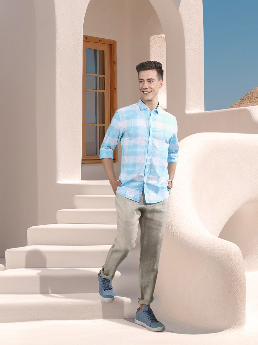 

Mast & Harbour Checked Pure Cotton Casual Shirt, Blue