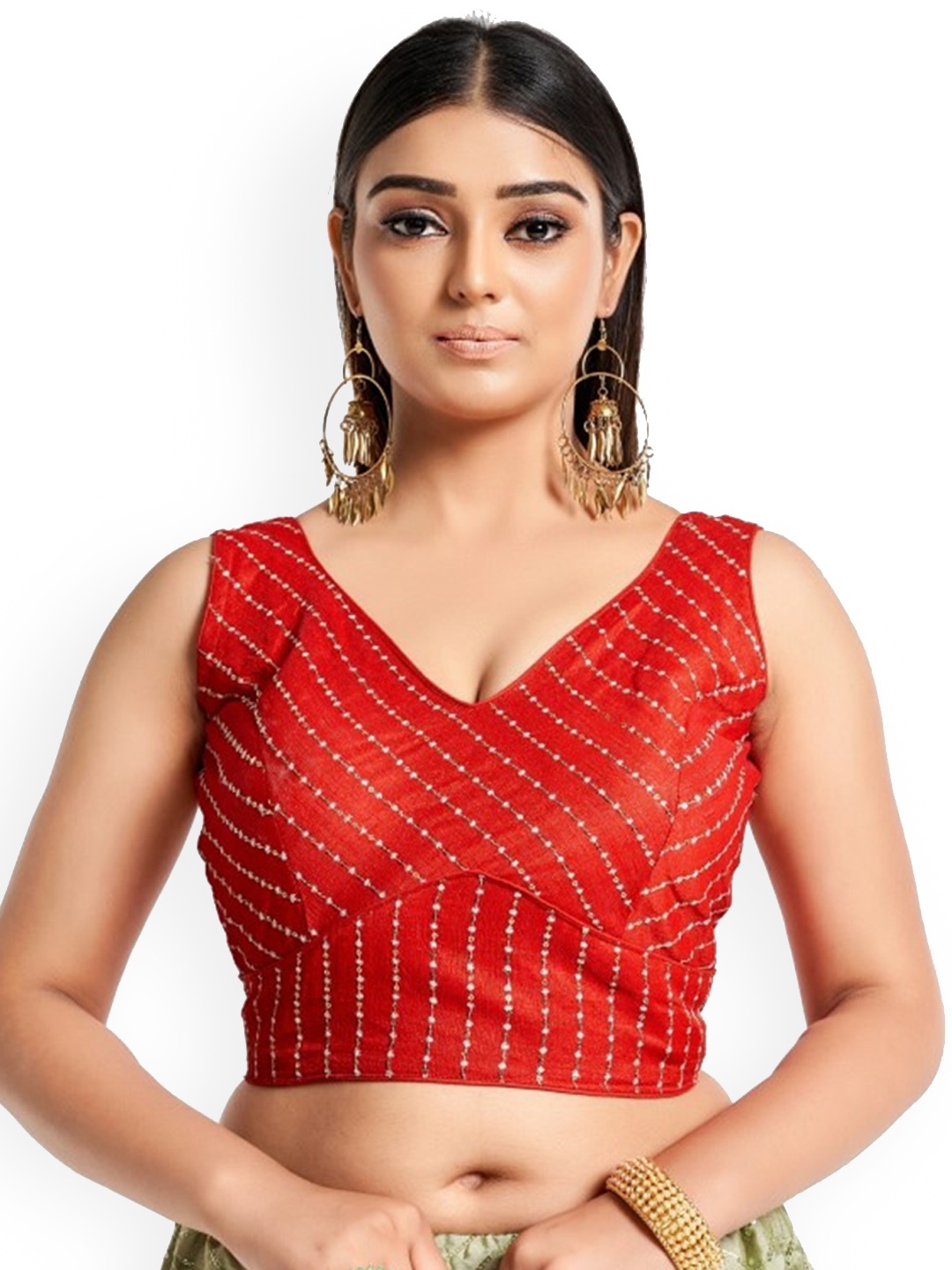 

HIMRISE Embroidered Cotton Saree Blouse, Red