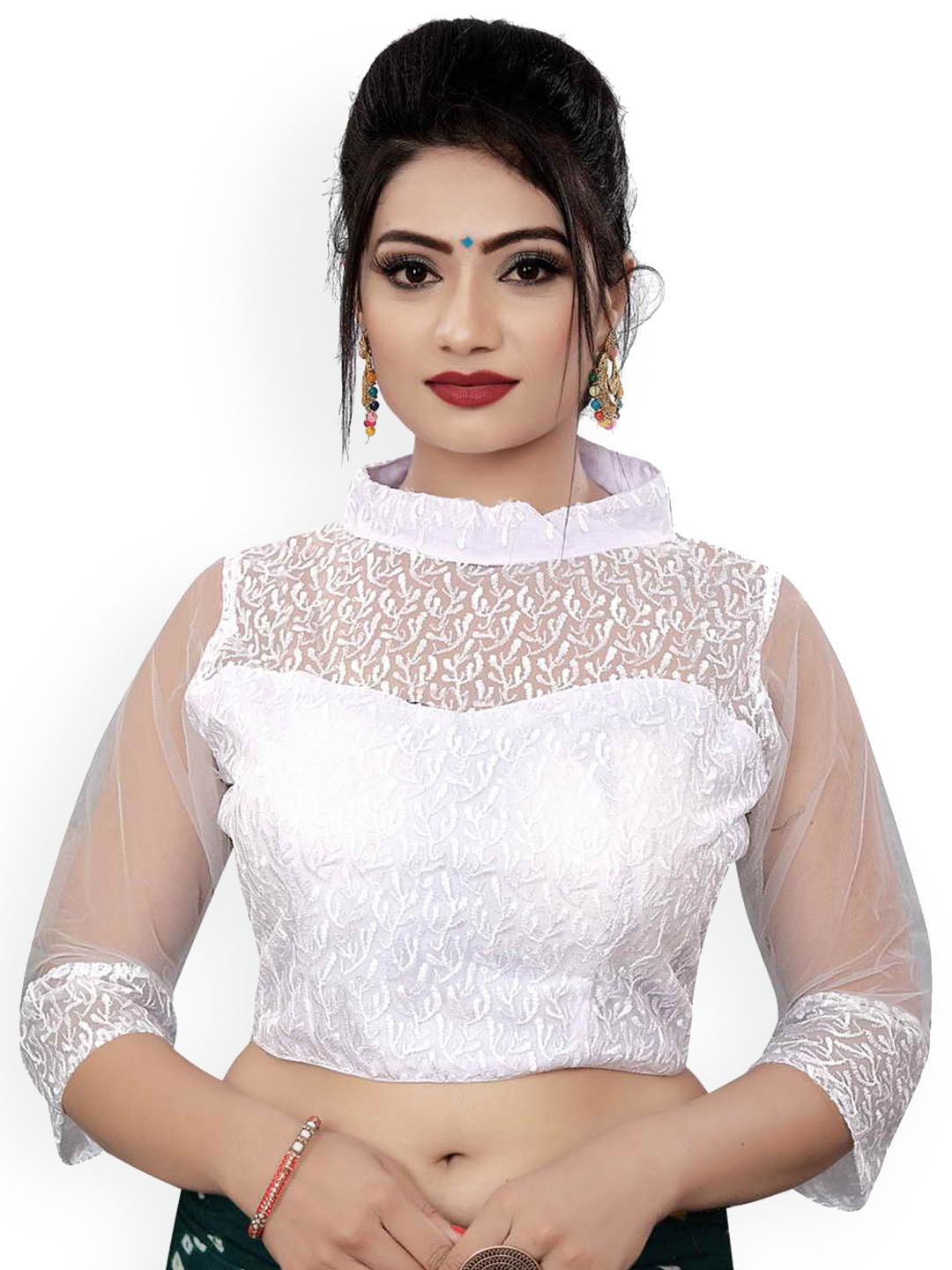

HIMRISE Embroidered Cotton Saree Blouse, White