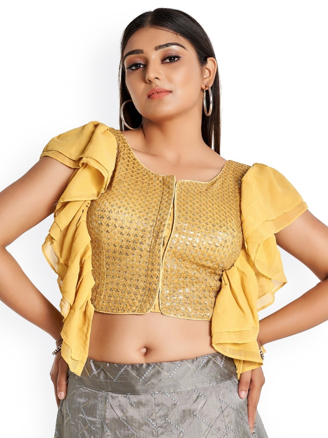 

HIMRISE Embroidered Cotton Saree Blouse, Gold