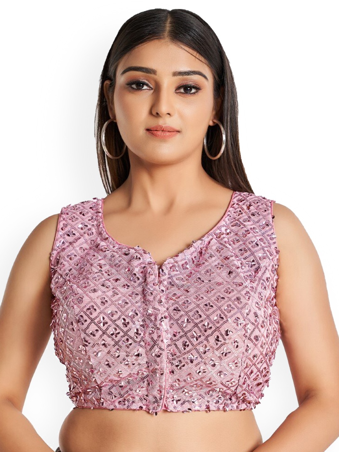 

HIMRISE Embellished Padded Sequinned Cotton Saree Blouse, Pink