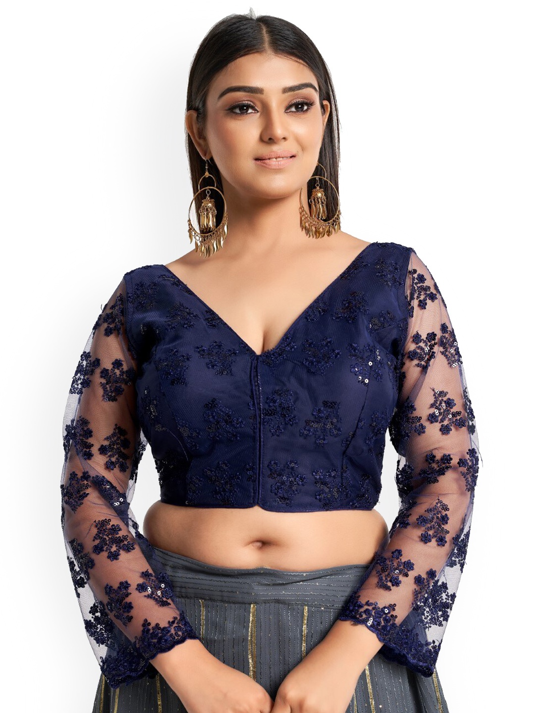 

HIMRISE Embroidered Sequinned Cotton Saree Blouse, Blue