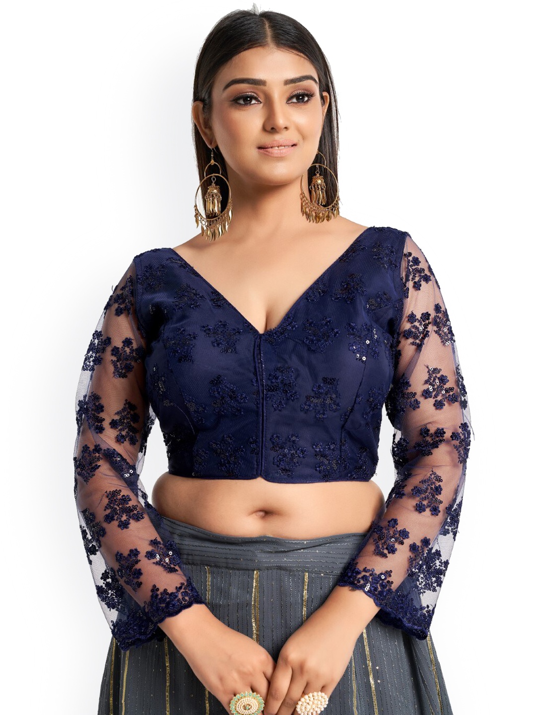 

HIMRISE Embroidered Sequinned Cotton Saree Blouse, Blue