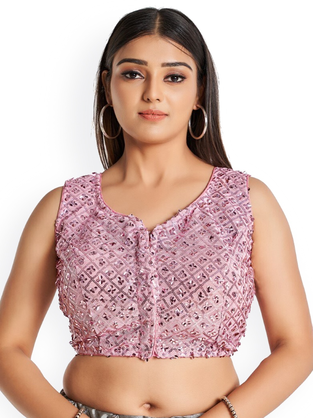 

HIMRISE Embellished Sequinned Cotton Saree Blouse, Pink