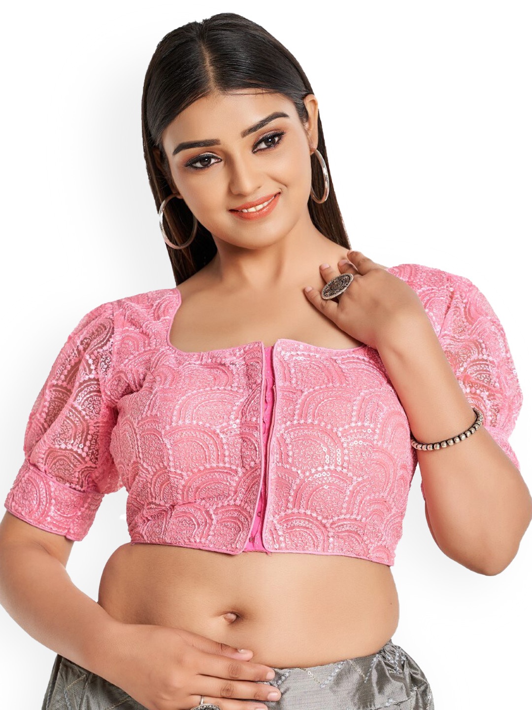 

HIMRISE Embroidery Cotton Saree Blouse, Pink