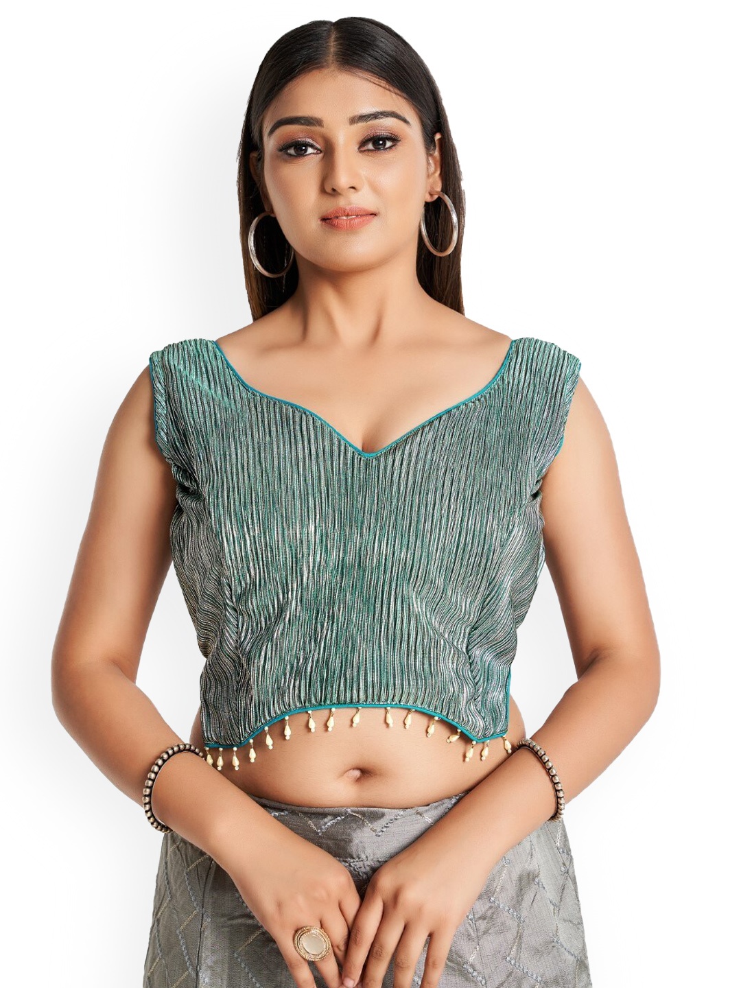 

HIMRISE Self-Design Silk Saree Blouse, Blue