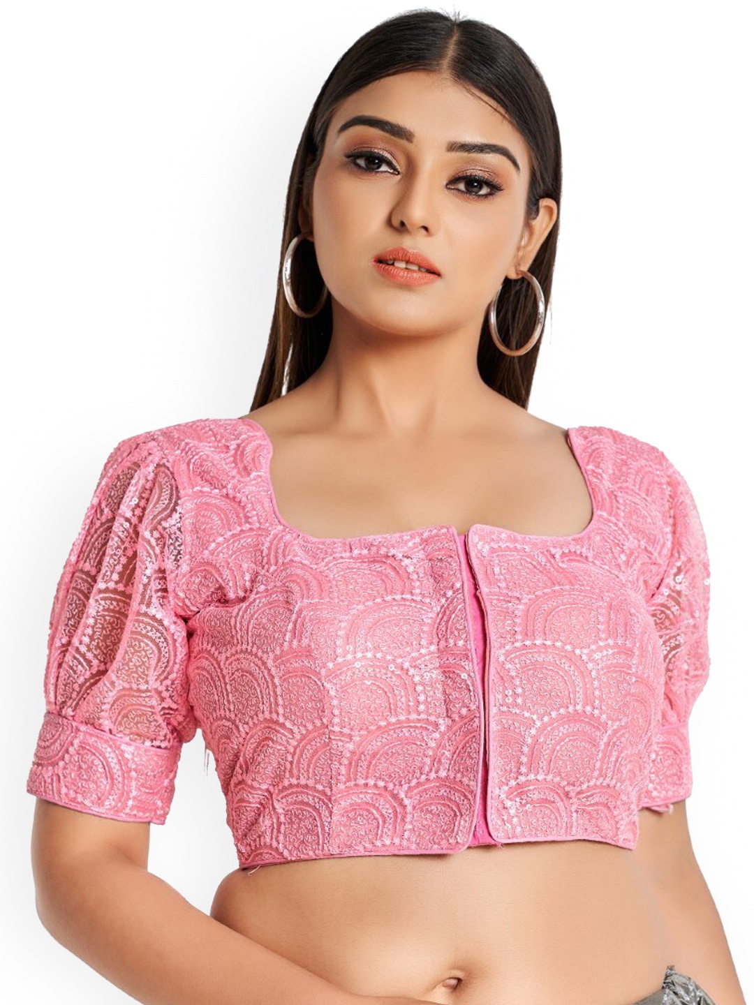 

HIMRISE Embroidered Cotton Saree Blouse, Pink