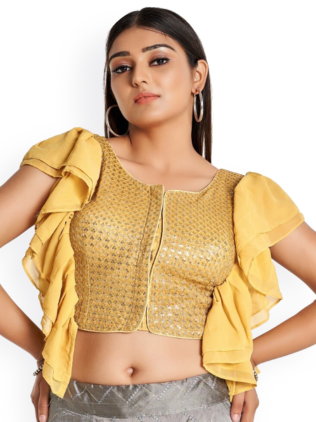 

HIMRISE Embroidered Saree Blouse, Gold
