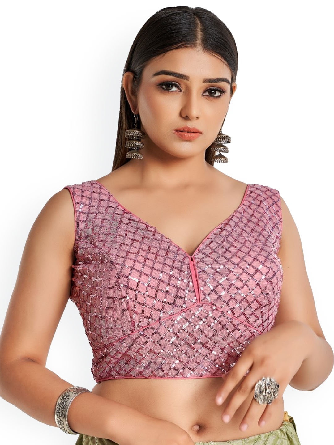 

HIMRISE Embellished Cotton Saree Blouse, Pink