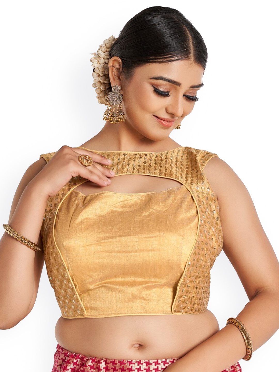 

HIMRISE Embellished Cotton Saree Blouse, Gold