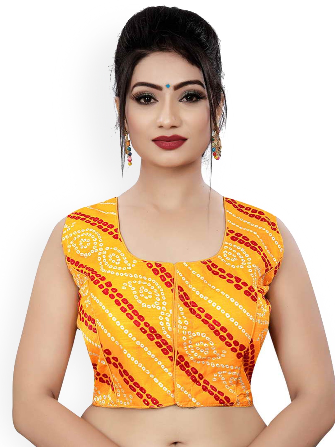

HIMRISE Printed Cotton Square Neck Sleeveless Blouse, Yellow