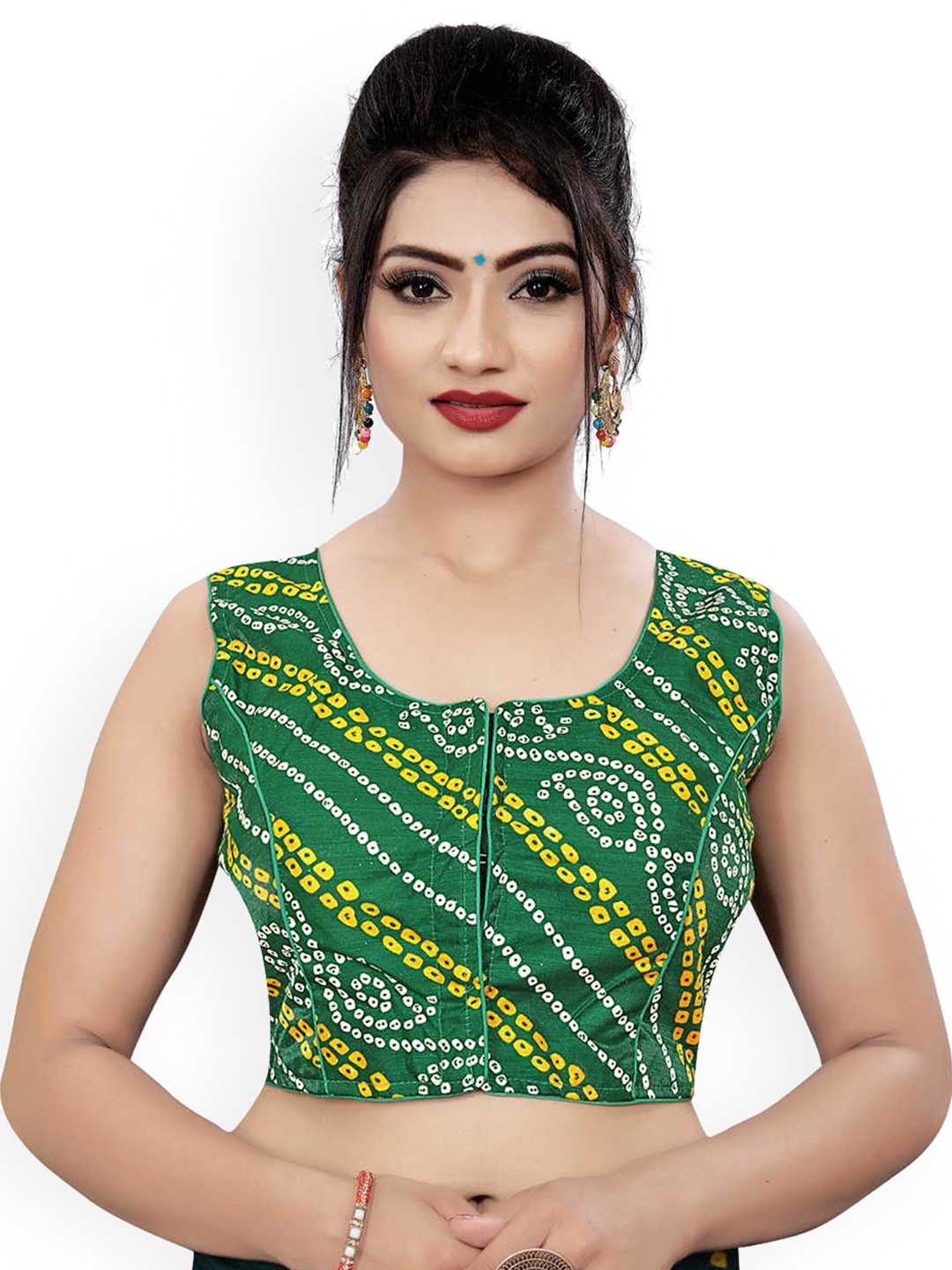 

HIMRISE Printed Cotton Square Neck Sleeveless Blouse, Green