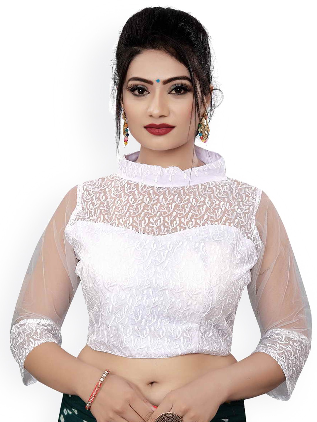 

HIMRISE Embroidered Saree Blouse, White