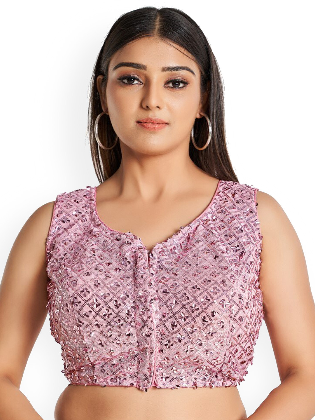 

HIMRISE Embellished Cotton Saree Blouse, Pink