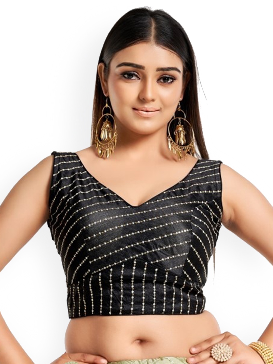 

HIMRISE Embroidered V-Neck Sleeveless Blouse, Black