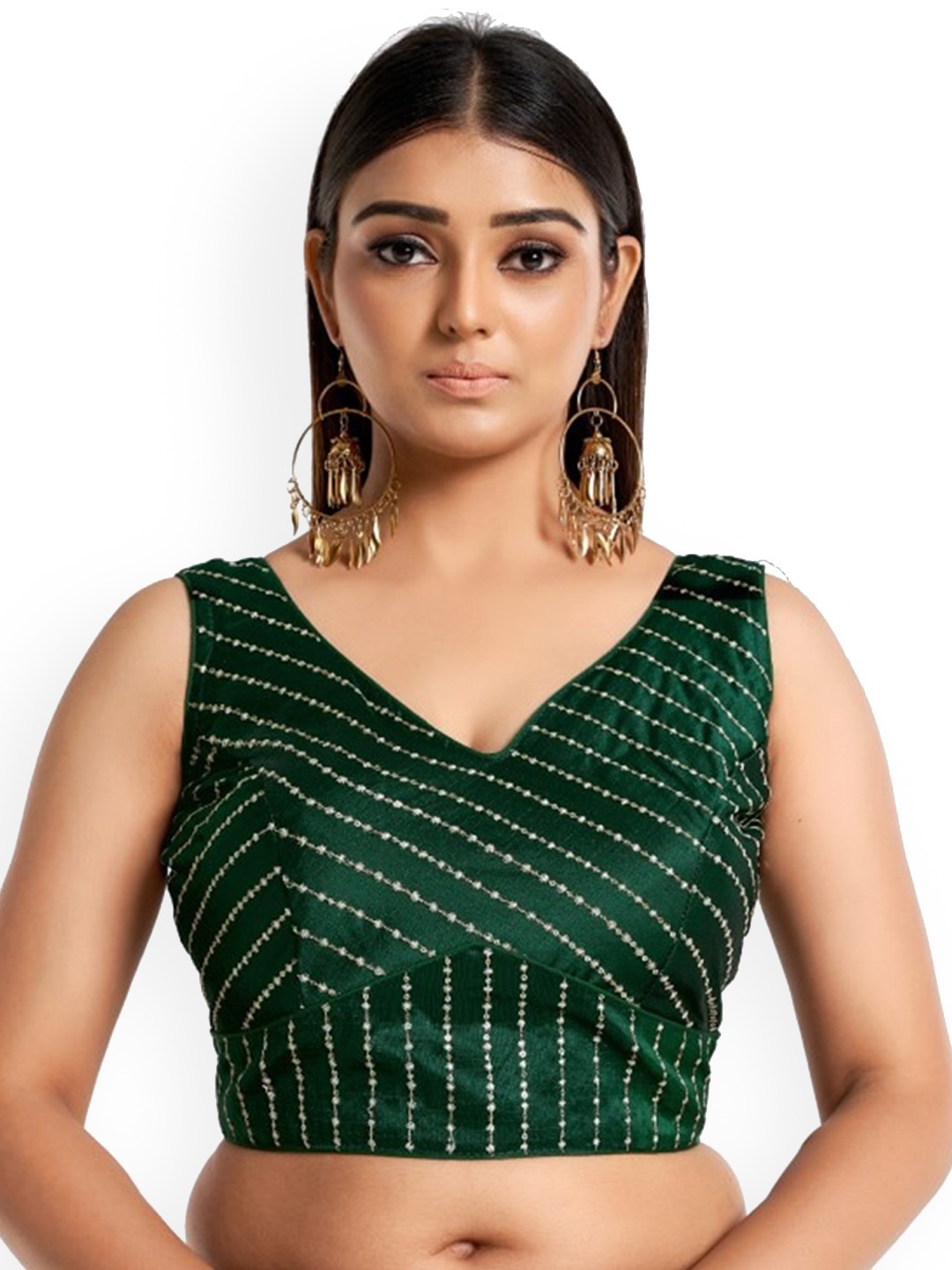

HIMRISE Embroidered Cotton Saree Blouse, Green