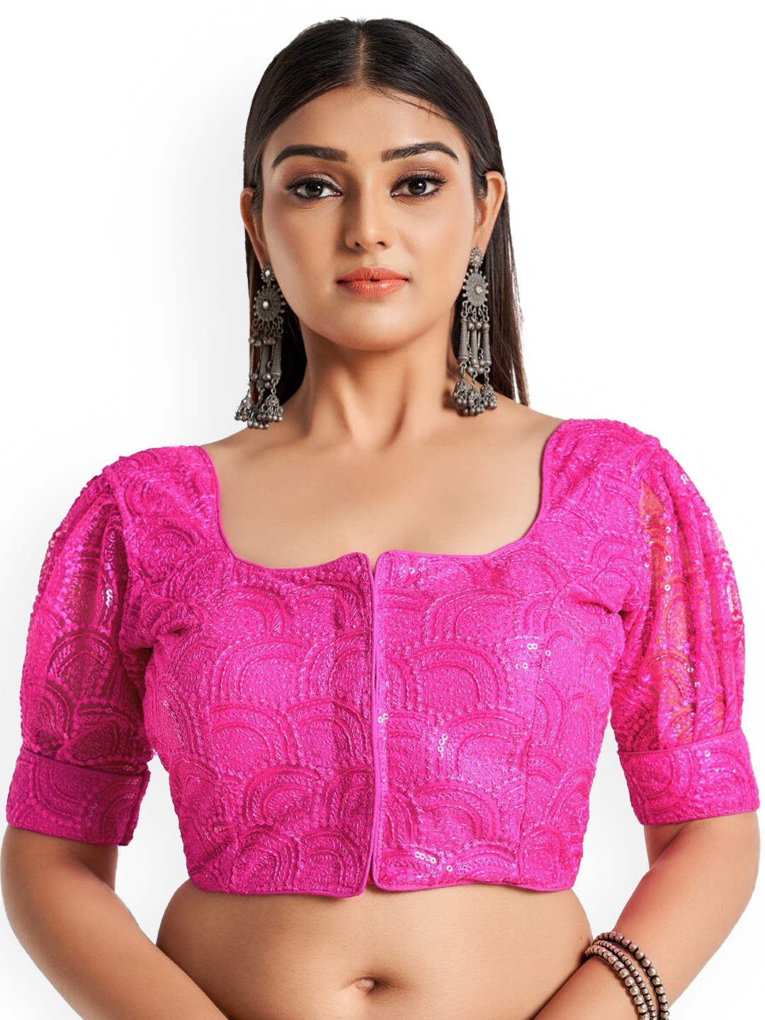 

HIMRISE Embroidered Cotton Saree Blouse, Pink