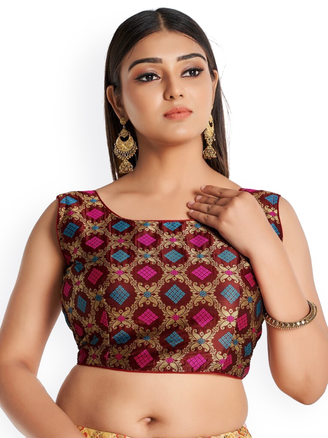 

HIMRISE Woven Design Saree Blouse, Maroon