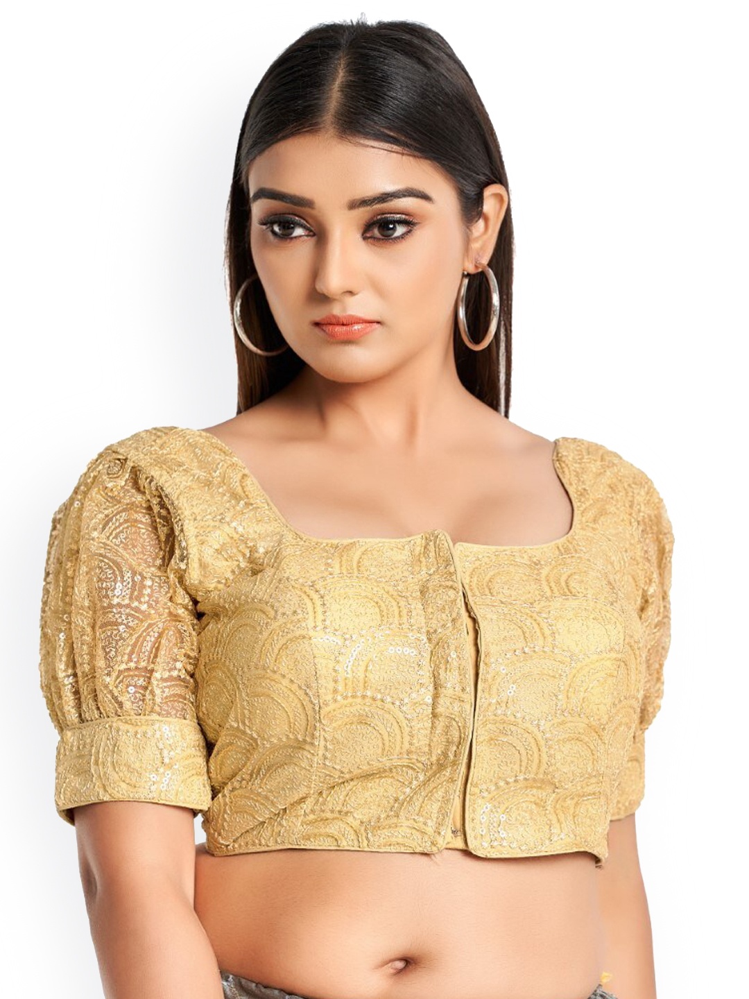 

HIMRISE Embroidered Cotton Saree Blouse, Gold