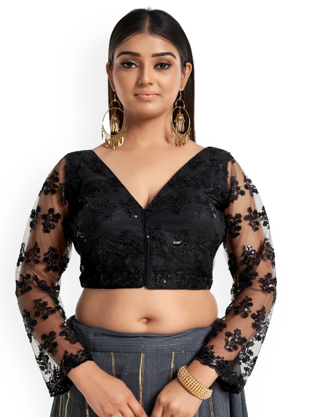 

HIMRISE Embroidered Cotton Saree Blouse, Black