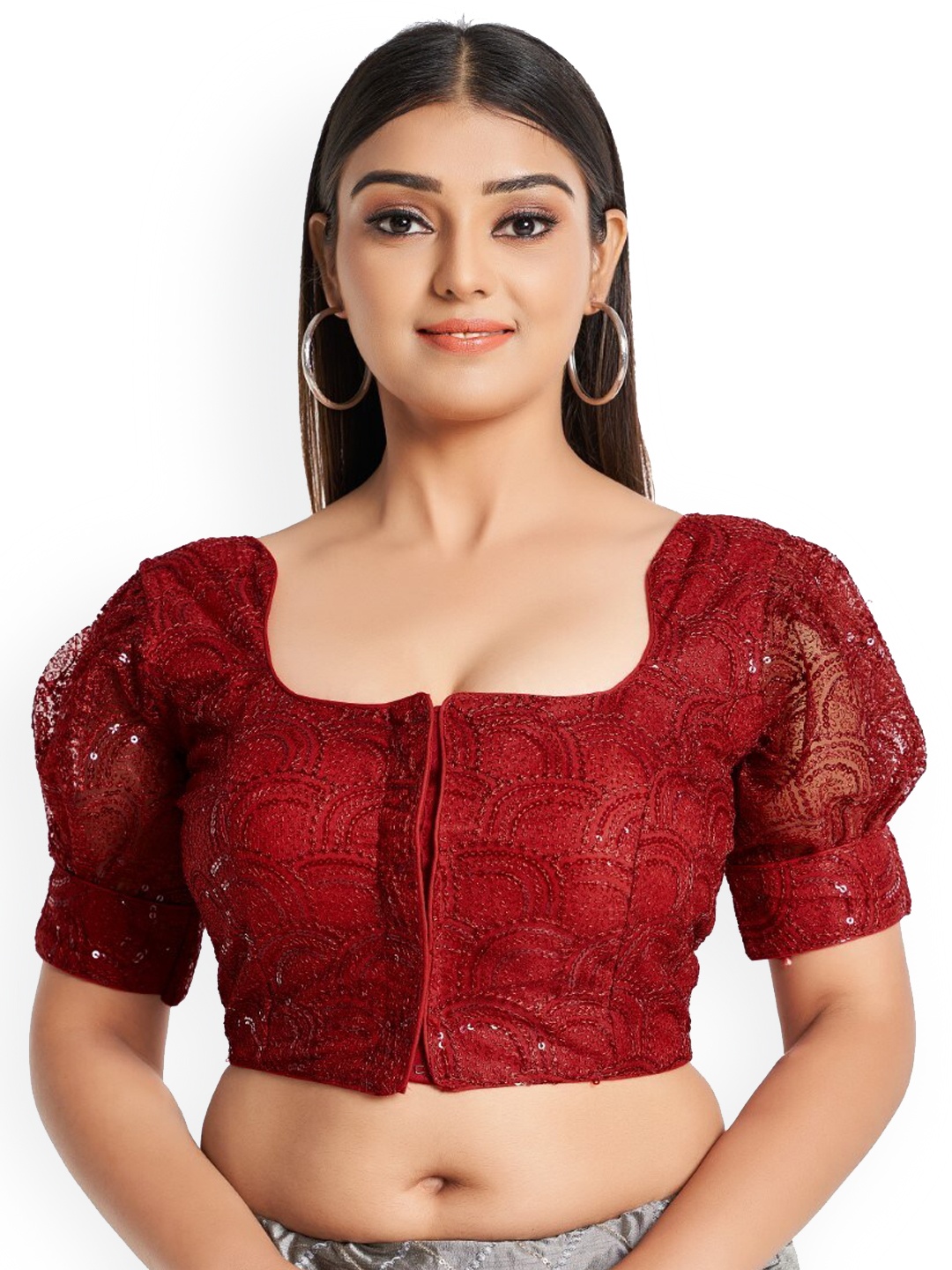 

HIMRISE Embroidered Cotton Saree Blouse, Maroon