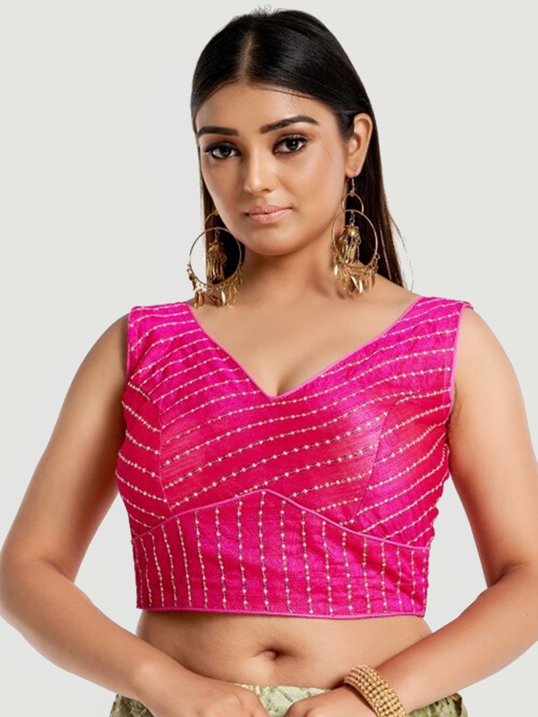 

HIMRISE Plus Size Embroidered Cotton Saree Blouse, Pink