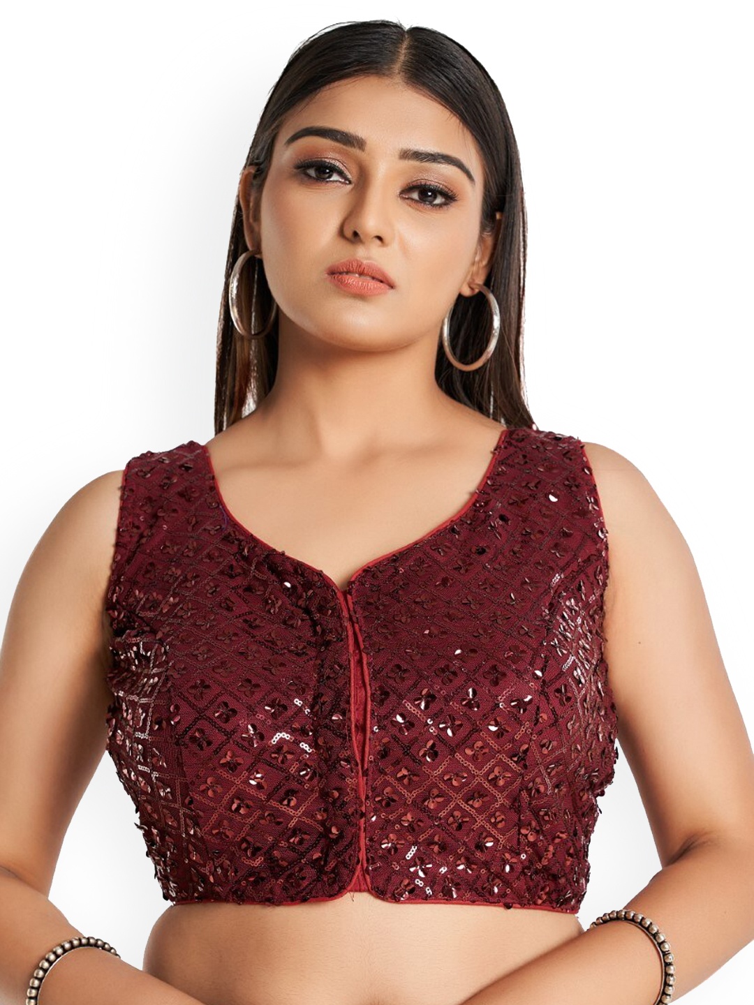 

HIMRISE Women Plus Size Embellished Cotton Saree Blouse, Maroon