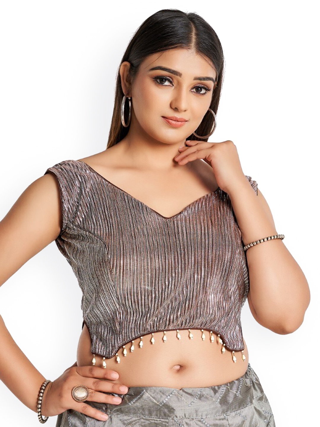 

HIMRISE Plus Size Self-design Cotton Saree Blouse, Brown