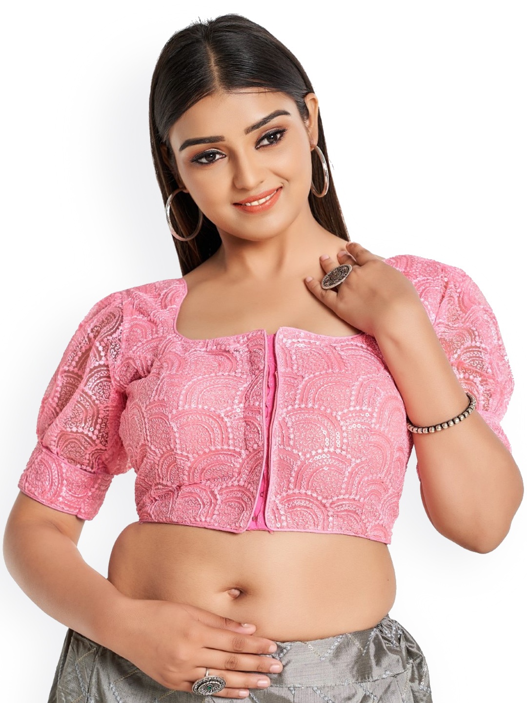 

HIMRISE Embroidered Cotton Saree Blouse, Pink