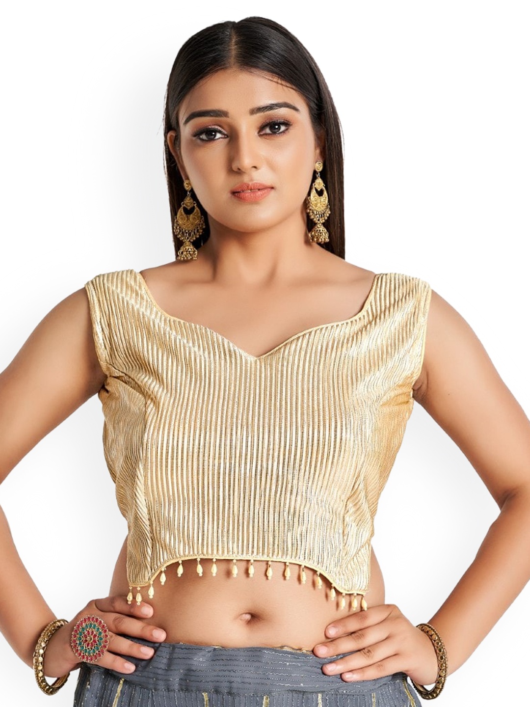 

HIMRISE Embellished Saree Blouse, Gold