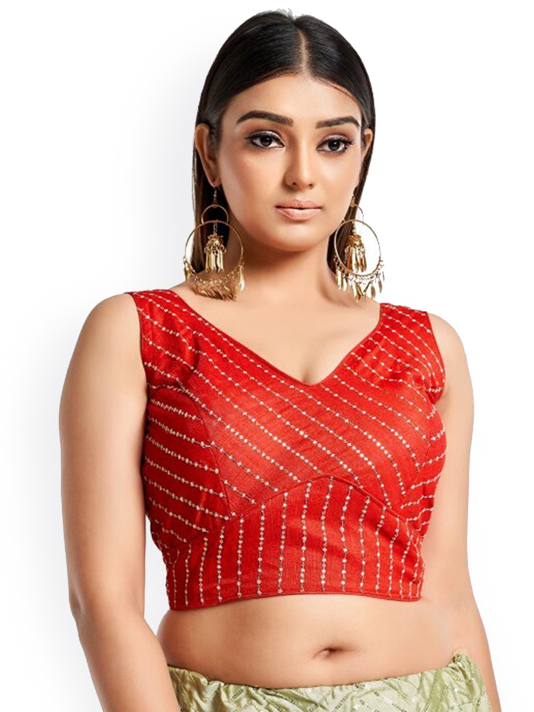

HIMRISE Embroidered Cotton Saree Blouse, Red
