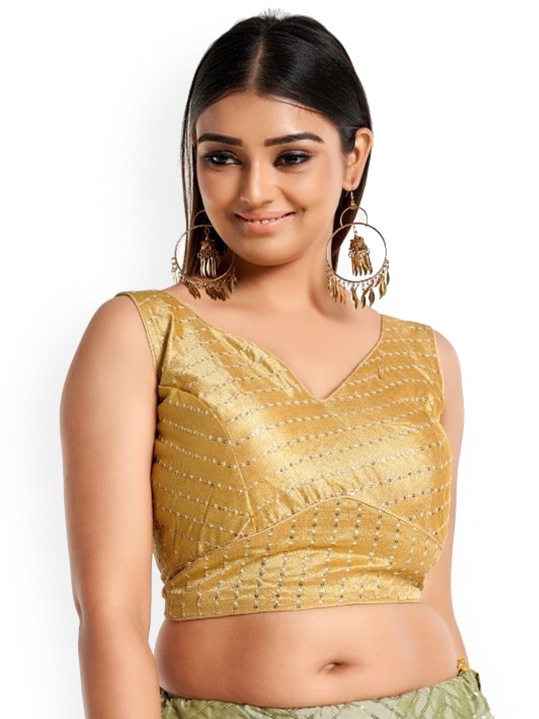 

HIMRISE Embroidered Cotton Saree Blouse, Gold