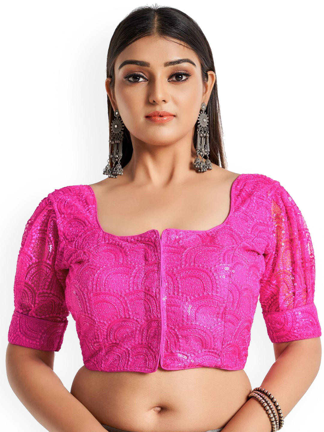 

HIMRISE Embroidered Cotton Saree Blouse, Pink